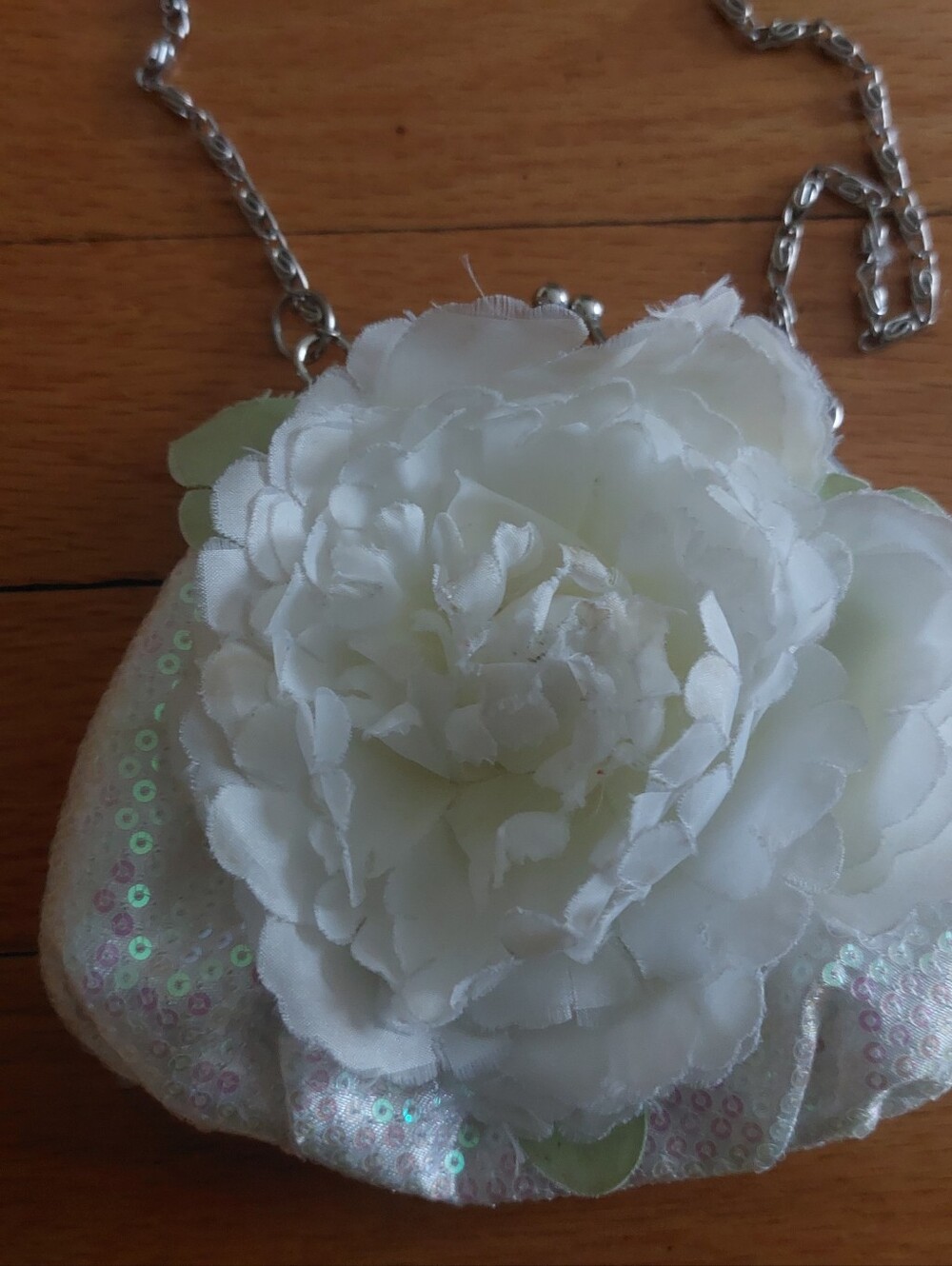 White Floral Sequin Crossbody Purse